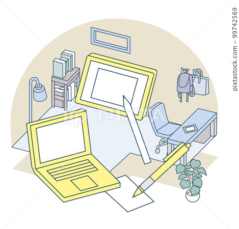 various media. Work with a laptop or smartphone 99742569