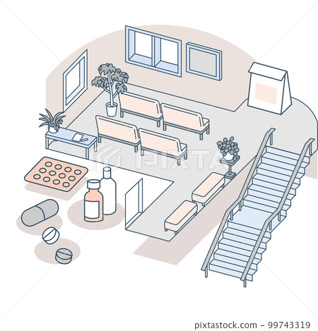 樓梯頂端的等候區。醫院接待處 99743319