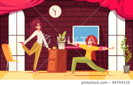 Workplace Stretches Cartoon 99744139
