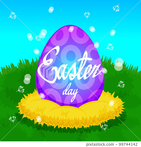 Cute egg in a nest with the inscription easter 99744142