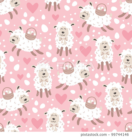 pink easter patterns with cute easter sheep 99744146