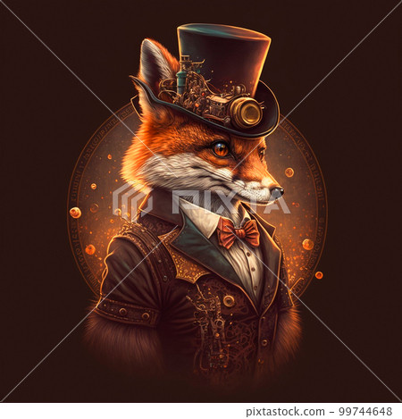 Fox gentleman in a beautiful hat.Steampunk style 99744648
