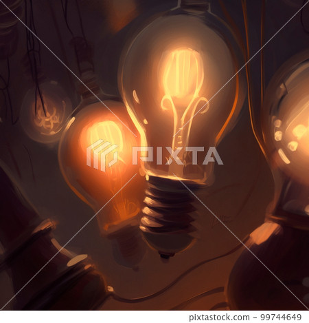 Close-up image of glowing light bulbs Close-up image of glowing light bulbs 99744649