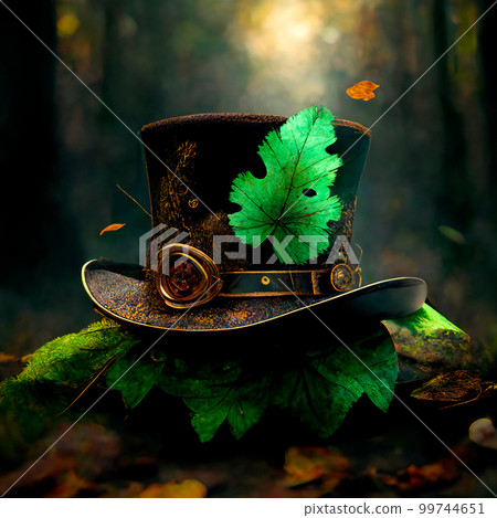 Hat with green and orange leaves in Irish style Hat with green and orange leaves in Irish style 99744651