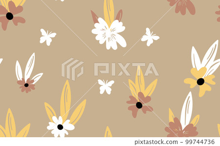 Seamless floral pattern based on traditional folk art ornaments. Colorful flowers on color background. Scandinavian style. Sweden nordic style. Vector illustration. Simple minimalistic pattern 99744736