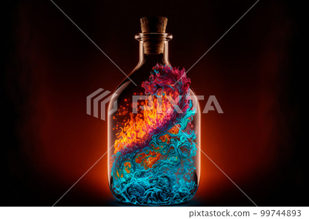 A bottle filled with colorful liquid fire 99744893