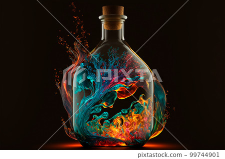 A bottle filled with colorful liquid fire 99744901