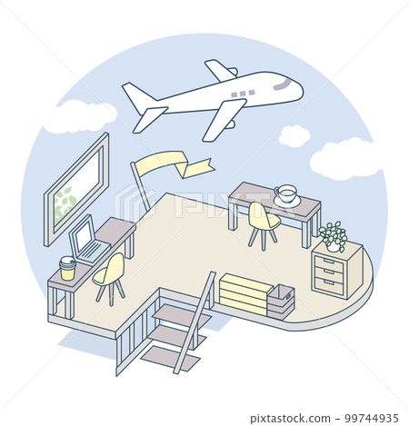 可以看到飛機的咖啡館。工作時看看天空 99744935