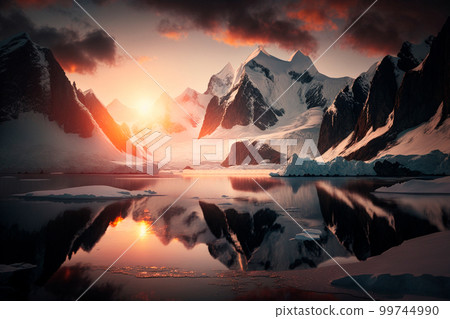 beautiful winter antarctic landscape with sun 99744990