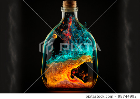 A bottle filled with colorful liquid fire 99744992