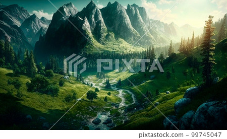 beautiful mountain summer landscape with green hills beautiful mountain summer landscape with green hills 99745047