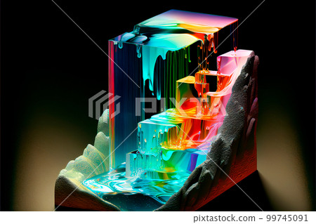 Isometric rainbow fountain frozen in glass Isometric rainbow fountain frozen in glass 99745091