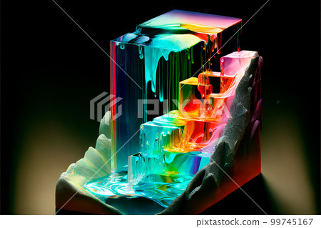 Isometric rainbow fountain frozen in glass 99745167