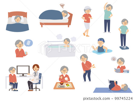 Illustration set of senior women leading a healthy life 99745224