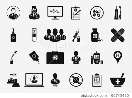 Medical and Pharmacy Icons. Editable Vector EPS Symbol Illustration. 99745420