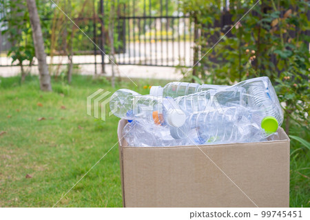 plastic bottles in brown recycle garbage box plastic bottles in brown recycle garbage box 99745451