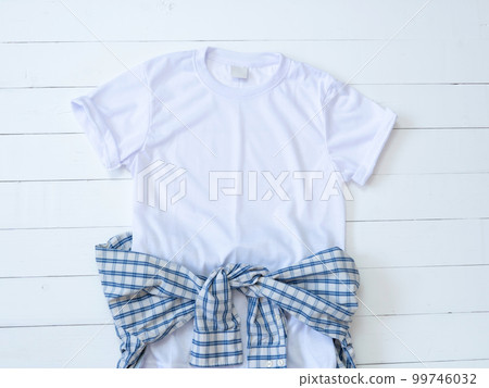 White Tshirt Mockup Athletic Heather plaid shirt Waist Tie And Rolled Sleeve On white Wood White Tshirt Mockup Athletic Heather plaid shirt Waist Tie And Rolled Sleeve On white Wood 99746032