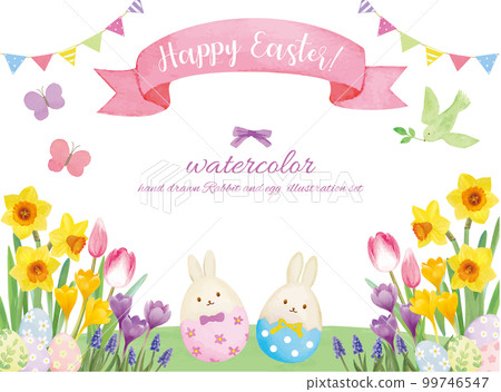 Easter material set painted by watercolor 99746547