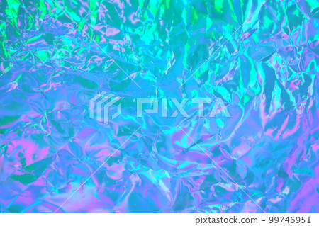 Abstract neon holographic metallic foil background in 80s, 90s style 99746951