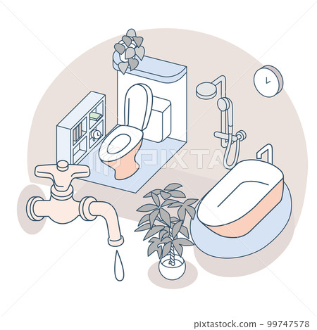 廁所和浴室。房子裡的水循環 99747578