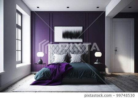 Cute interior of a bedroom with modern furniture. Generative AI. 99748530