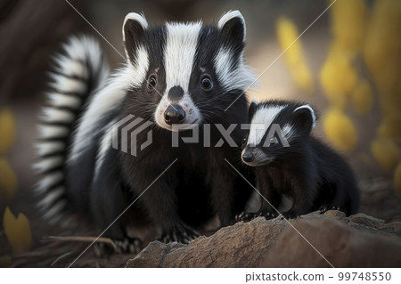 Skunk with a baby. Generative AI. 99748550