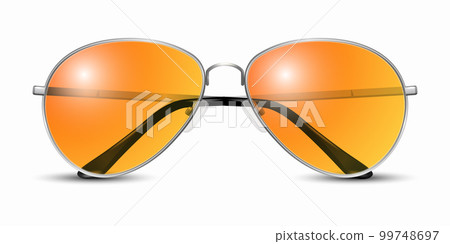 Vector 3d Realistic Modern Unisex Frame Glasses. Gray Silver Color Frame. Orange Transparent Sunglasses for Women and Men, Accessory. Optics, Lens, Vintage, Trendy Glasses. Front View Vector 3d Realistic Modern Unisex Frame Glasses. Gray Silver Color Frame. Orange Transparent Sunglasses for Women and Men, Accessory. Optics, Lens, Vintage, Trendy Glasses. Front View 99748697