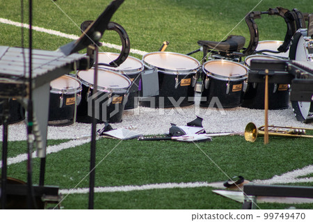 High school band drums on the football field High school band drums on the football field 99749470