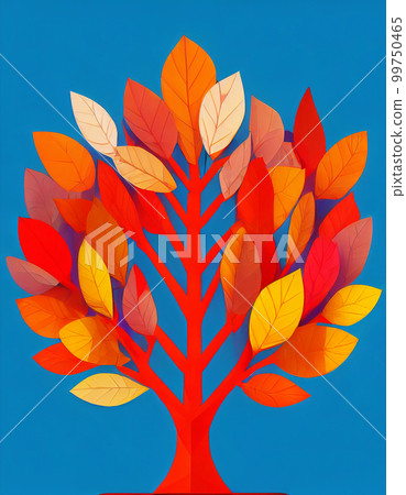 Bright orange autumn tree on a blue background. Autumn floral illustration. AI-generated Bright orange autumn tree on a blue background. Autumn floral illustration. AI-generated 99750465