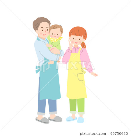 爸爸抱著嬰兒和微笑的媽媽 99750620