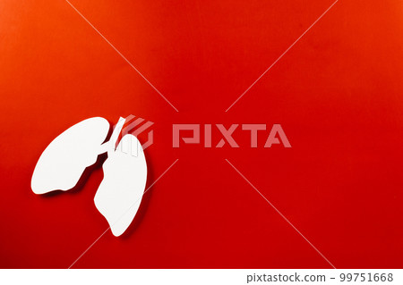 World tuberculosis day. Lungs paper cutting decorative symbol on red background, copy space, concept of world TB day, no tobacco, banner background, respiratory, lung cancer awareness, 24 March 99751668