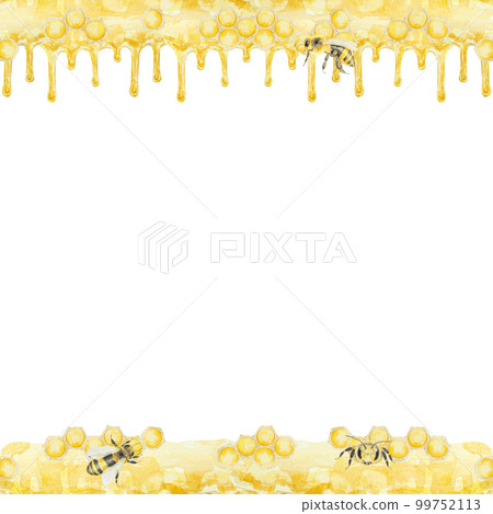 Watercolor hand drawn frame of bees and honey isolated on white background Watercolor hand drawn frame of bees and honey isolated on white background 99752113