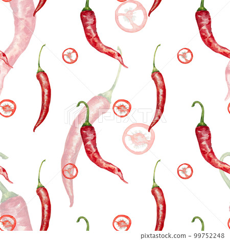 Watercolor pattern with pepper and parsley on white background 99752248
