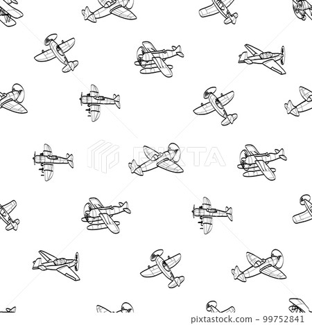 Vector seamless pattern with aircraft. Kids seamless pattern with planes. Funny airplanes Vector seamless pattern with aircraft. Kids seamless pattern with planes. Funny airplanes 99752841