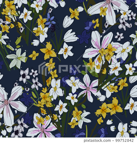 Seamless floral pattern. Vector ahand drawn flowers and leaves. Botanical sketchy illustration Seamless floral pattern. Vector ahand drawn flowers and leaves. Botanical sketchy illustration 99752842