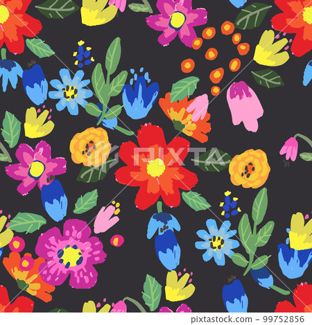 Seamless pattern with bright flowers. Background with flowers Seamless pattern with bright flowers. Background with flowers 99752856