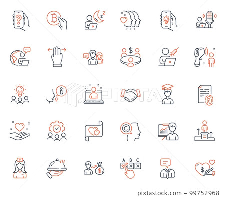 People icons set. Included icon as Fingerprint, Best manager and Meeting web elements. Business podium, Friends couple, Shift icons. Restaurant food, Employees handshake, Hold heart web signs. Vector People icons set. Included icon as Fingerprint, Best manager and Meeting web elements. Business podium, Friends couple, Shift icons. Restaurant food, Employees handshake, Hold heart web signs. Vector 99752968