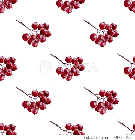 Pattern from bunches of red berries. Watercolor illustrations in a seamless pattern for your design 99753192