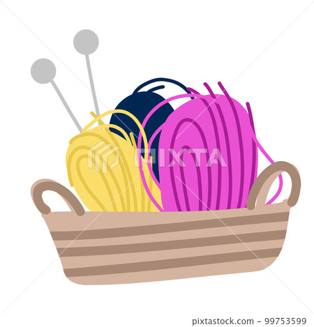 Vector Illustration of a Basket of Colorful Yarn and Knitting Needles Vector Illustration of a Basket of Colorful Yarn and Knitting Needles 99753599