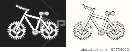 Bicycle made with gears, metal rails, rivets. Bicycle made with gears, metal rails, rivets. 99754030