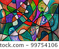 watercolor graphic lines and spots of paint of red, blue, green color 99754106