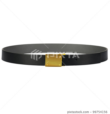 A classic black leather belt with a shiny gold buckle, isolated on white. A classic black leather belt with a shiny gold buckle, isolated on white. 99754156