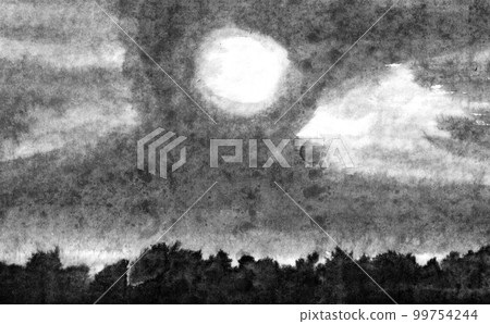 Night sky clouds and moon monochrome background (ink hand-drawn illustration) 99754244