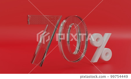 Sale up to 70 red sign. Decoration with number cristals. 3d rendering. 99754449