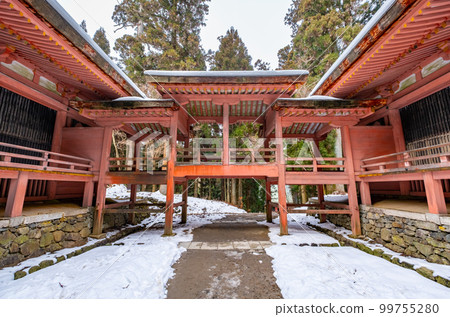 Hieizan Enryaku-ji Temple West Pagoda with lingering snow 99755280