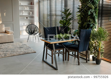 Stylish apartment interior with modern kitchen. Home decor 99755926