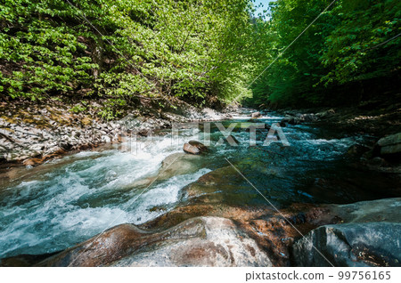 Blue Lagoon, mountain river among the rocks in the forest 99756165