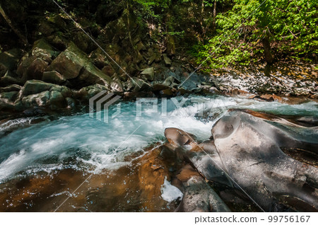 Blue Lagoon, mountain river among the rocks in the forest 99756167