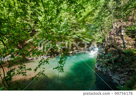 Blue Lagoon, mountain river among the rocks in the forest 99756176