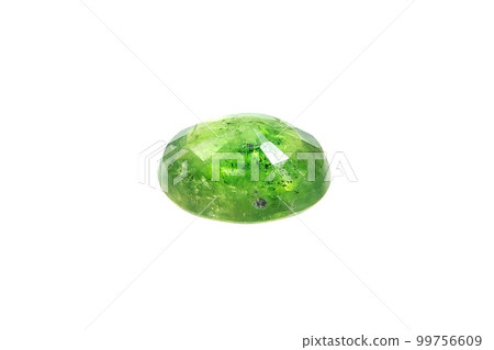 Natural gemstone green tsavorite garnet on white background 99756609